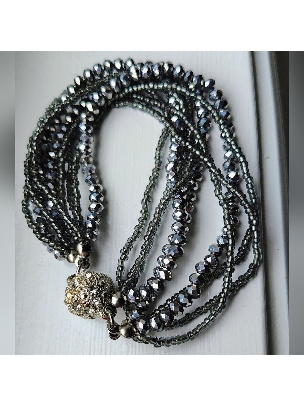 TRÏBE Beaded Smokey Gray Bracelet with magnetic closure